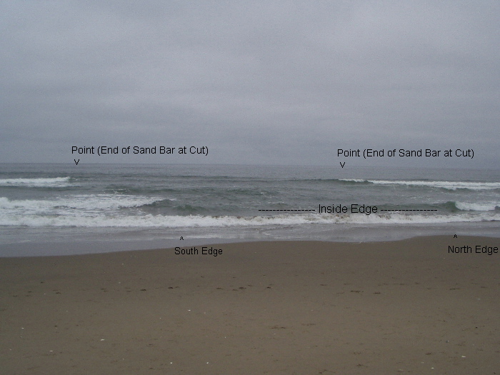 Cut forming the north edge of a Large Trough at Sunset Beach in July 2002